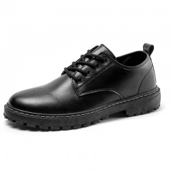 Men's summer black casual leather shoes, British business formal thick-soled, height-enhancing, round-toed, large-toed martin work shoes.