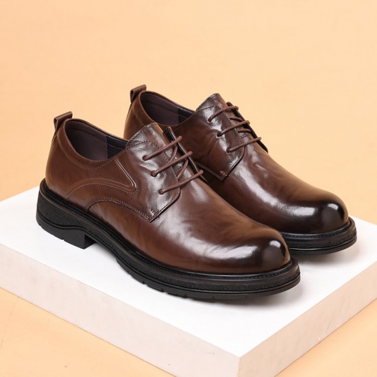 New men's casual and versatile thick-soled, large-toe trendy shoes, genuine leather business formal, men's wedding shoes, Korean-style New men's casual and versatile thick-soled, large-toe trendy shoes, genuine leather business formal, men's wedding shoes, Korean-style