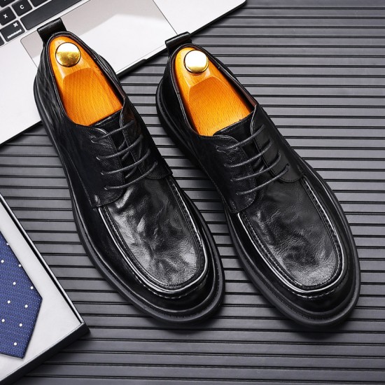 Top-grain sheepskin men's leather shoes, breathable, British-style men's trendy shoes, spring casual wholesale, genuine leather, new Korean-style men's shoes.