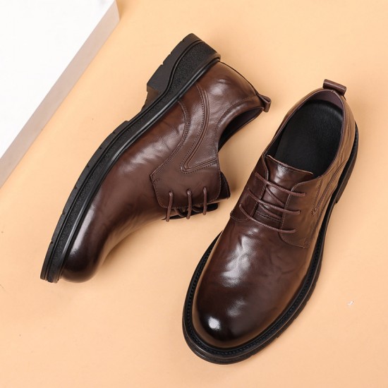 New men's casual and versatile thick-soled, large-toe trendy shoes, genuine leather business formal, men's wedding shoes, Korean-style New men's casual and versatile thick-soled, large-toe trendy shoes, genuine leather business formal, men's wedding shoes, Korean-style