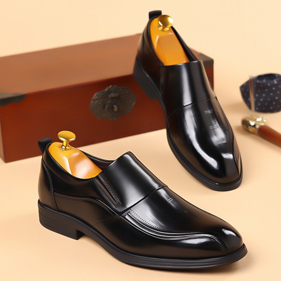 Men's leather slip-on shoes, top-grain cowhide pointed toe shoes, high-end business commuting, black wedding shoes, trendy Men's leather slip-on shoes, top-grain cowhide pointed toe shoes, high-end business commuting, black wedding shoes, trendy