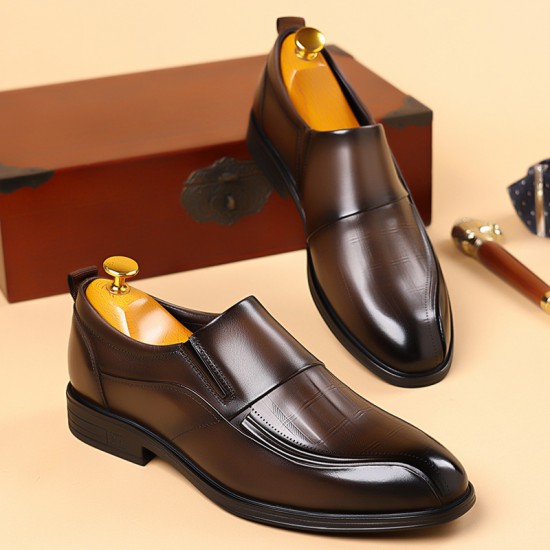 Men's leather slip-on shoes, top-grain cowhide pointed toe shoes, high-end business commuting, black wedding shoes, trendy Men's leather slip-on shoes, top-grain cowhide pointed toe shoes, high-end business commuting, black wedding shoes, trendy