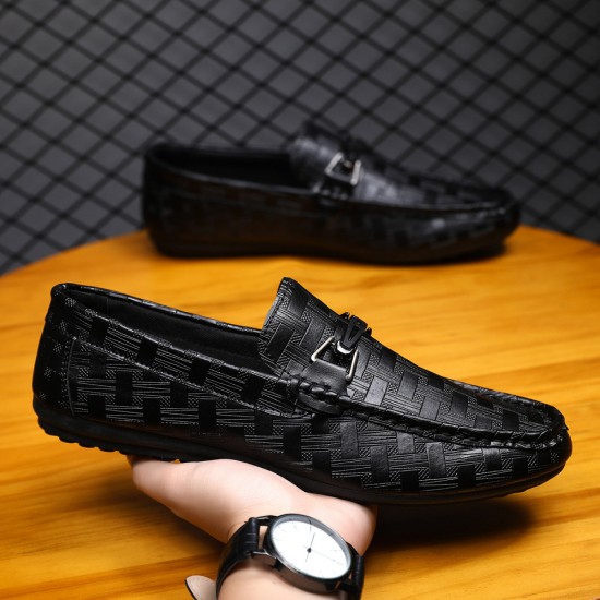 Low-top casual loafers, breathable, trendy, versatile black leather slip-on shoes, trendy work loafers, foreign trade dropshipping