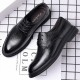 Men's business formal leather shoes, genuine leather pointed-toe, breathable, casual black soft sole, groom's wedding shoes.