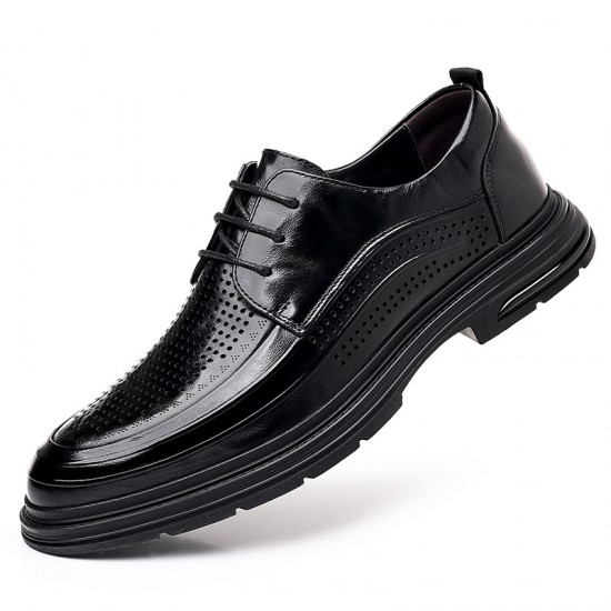 New Summer Men's Sandals, Trendy Top-Grain Cowhide Casual Business Leather Shoes, Hollow-Out Shoes, Genuine Leather for Men, British Style