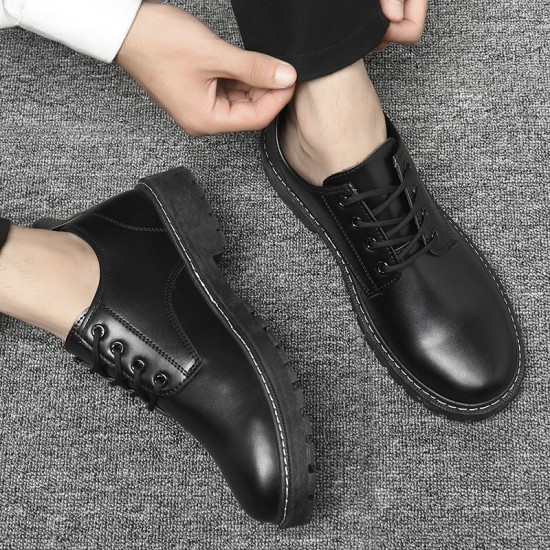 Young men's leather shoes, British black, casual business and formal, large-toe, Korean-style waterproof Martin shoes for work, cross-border delivery