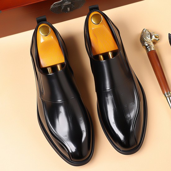 Men's leather slip-on shoes, top-grain cowhide pointed toe shoes, high-end business commuting, black wedding shoes, trendy Men's leather slip-on shoes, top-grain cowhide pointed toe shoes, high-end business commuting, black wedding shoes, trendy
